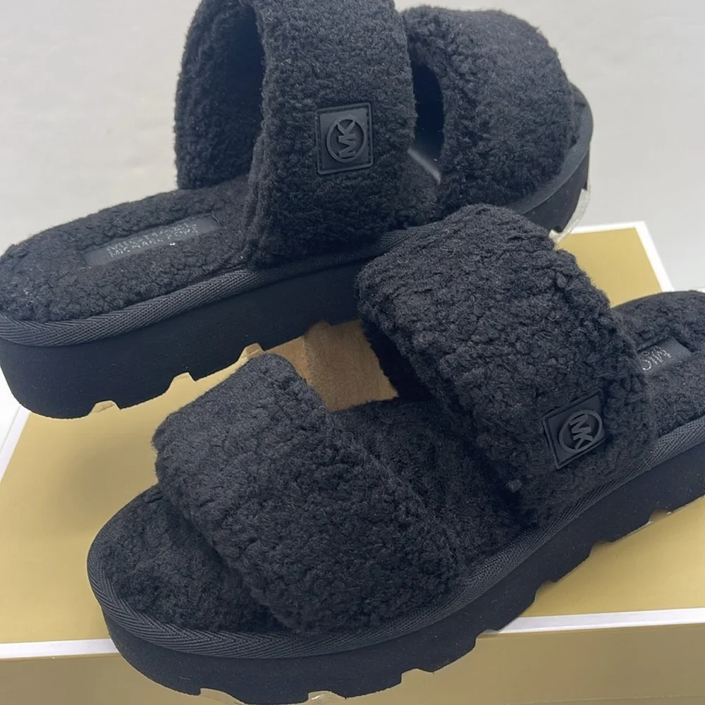 Michael Kors Black Faux Shearling Slides - Picture 10 of 16